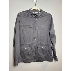 L.L.Bean Women Gray Utility Field Jacket Size S Cotton Blend Snap Button Pockets